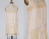 1920s lingerie/ 20s silk chemise/ lace fly-away panels