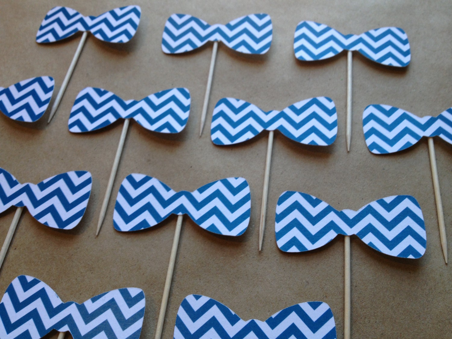 12 Bow Tie Cupcake Toppers - Chevron