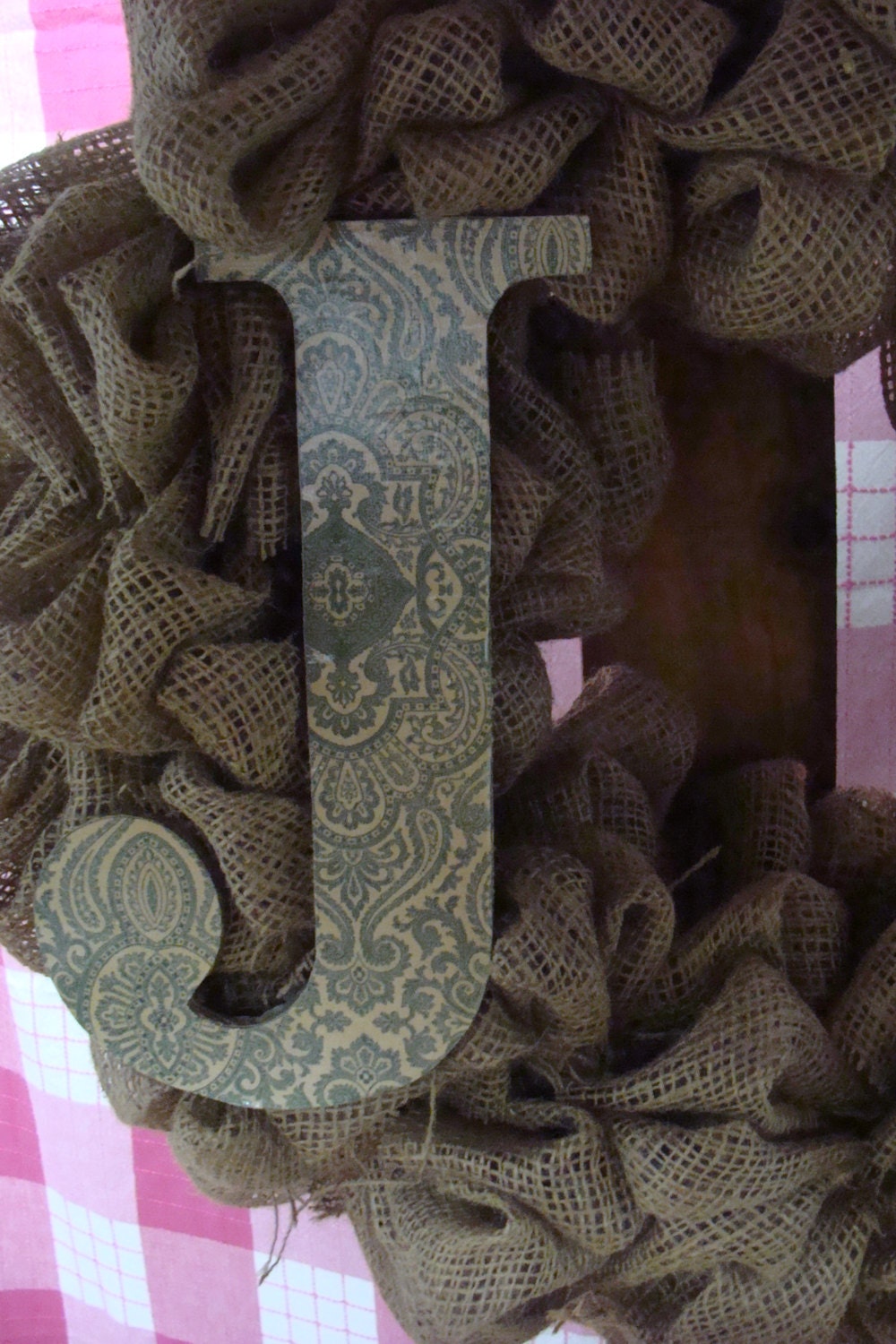 The Original Green and Cream Pattern for Letter/Monogram with Bubble Burlap Wreath