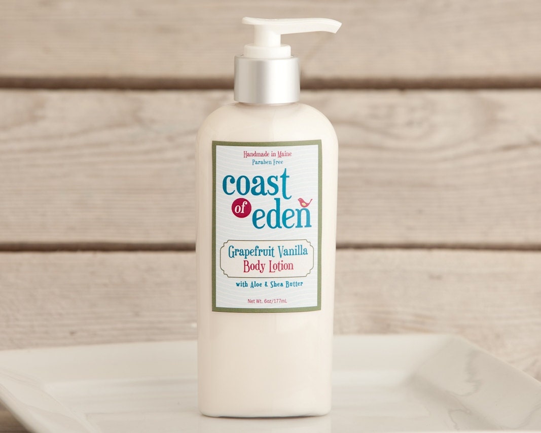 Body Lotion Grapefruit Vanilla - Aloe & Shea Butter - Natural - Handmade in Maine - 6oz  - Coast of Eden - Organic