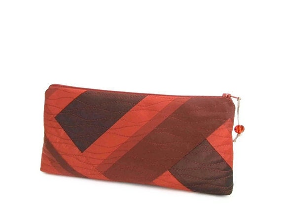 Ruby Red Chevron Clutch Wedding Bridesmaids Cosmetic Bag Personalized Gift for Her