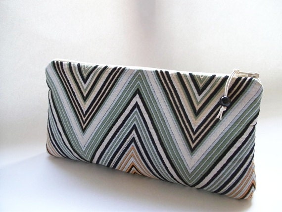 Wedding Clutch Missoni Fabric Green Chevron Cosmetic Bag, Mother of the Bride Gift, Mother of the Groom Gift