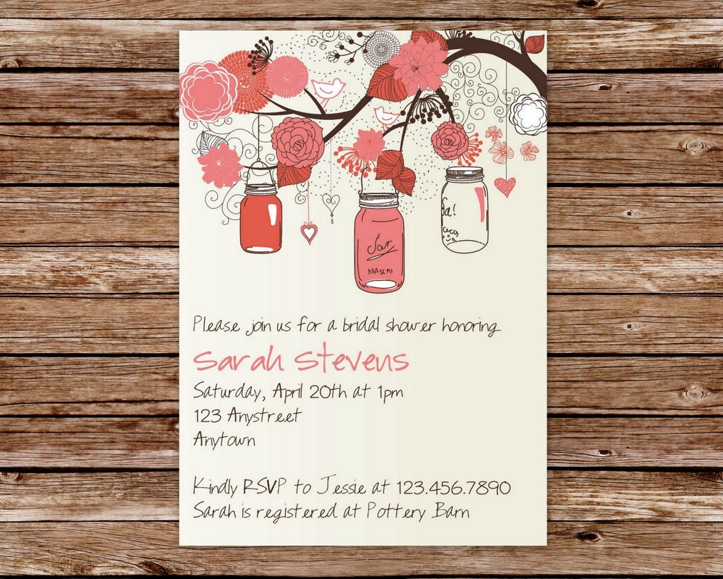 Printable Rustic Vintage Mason Jars Bridal Shower or Baby Shower Invitation Il_170x135