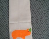Handpainted Baby Burp Cloth with Neon Orange Rhino