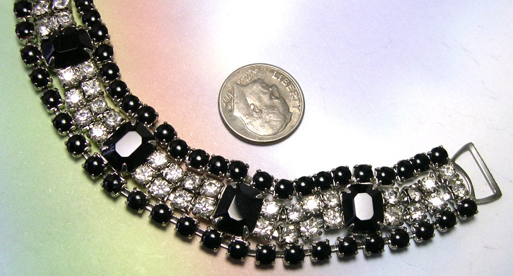 Vintage Juliana Bracelet, Juliana rhinestone bracelet, Juliana jewelry, black, crystal, antique, retro, old, rhinestone jewellery