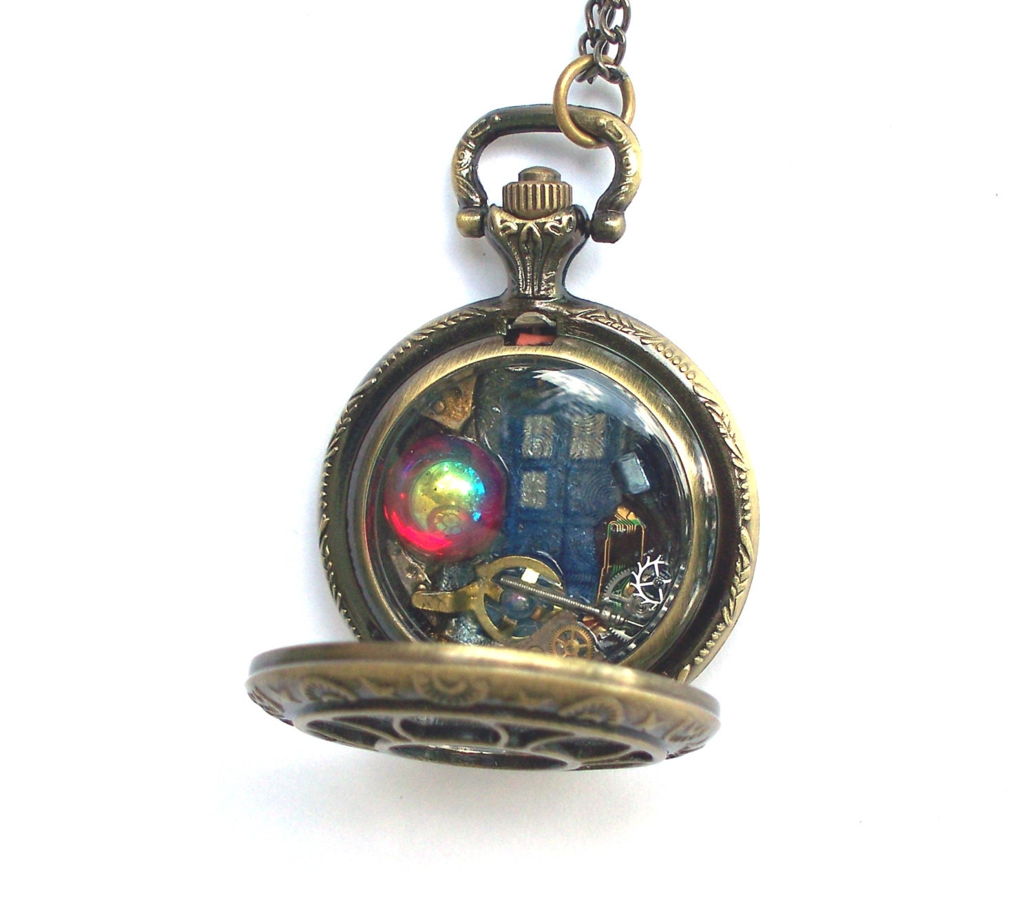 Doctor Who Small Pocket Watch Necklace "Red Orb"