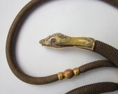 Antique (1830) GEORGIAN OUROBOROS 14K Snake/Serpent Opera Length Mourning Hair Necklace - magwildwoodscloset