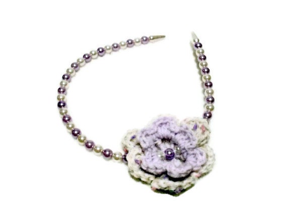 Pearly Headband  Crochet Flower Lilac Spring Summer accessory