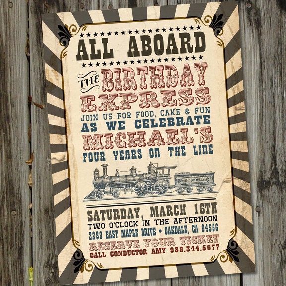 Birthday Express Vintage Train PRINTABLE Birthday Party Invitation