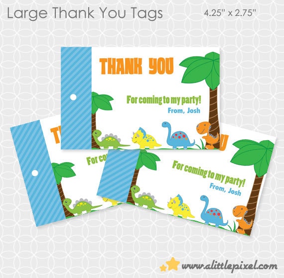 Dinosaur Theme Party Thank You Tags - Personalized Printable Il_570xn