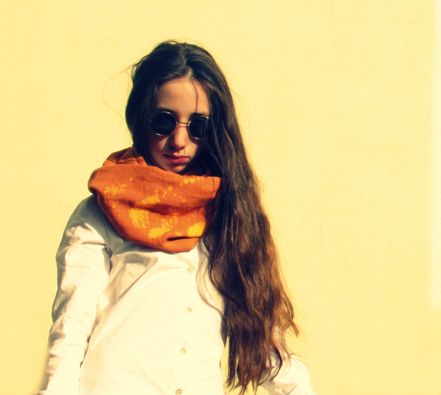 Linen scarf -  Bleached rust infinity scarf  / Rust and orange / woman teen / Festival scarf