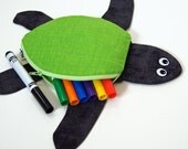 Sea Turtle Pouch by MinneBites / Leatherback Turtle Toy - Green Handmade Bag for Kids - School Supplies - Sea Creature, ready to ship