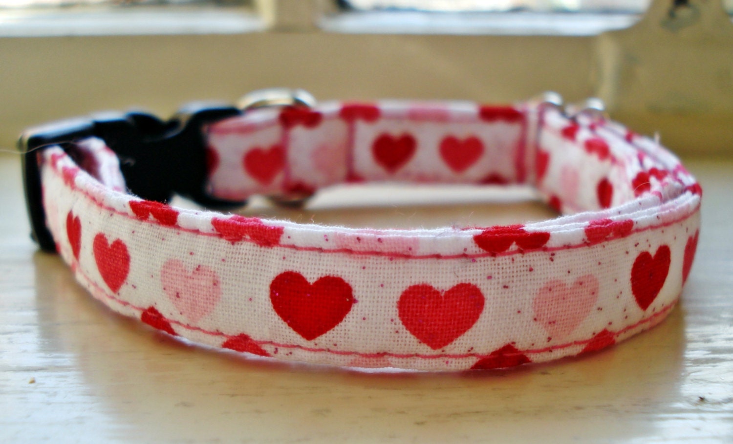 Pink Hearts- Eco Cat Collar (8"-12")