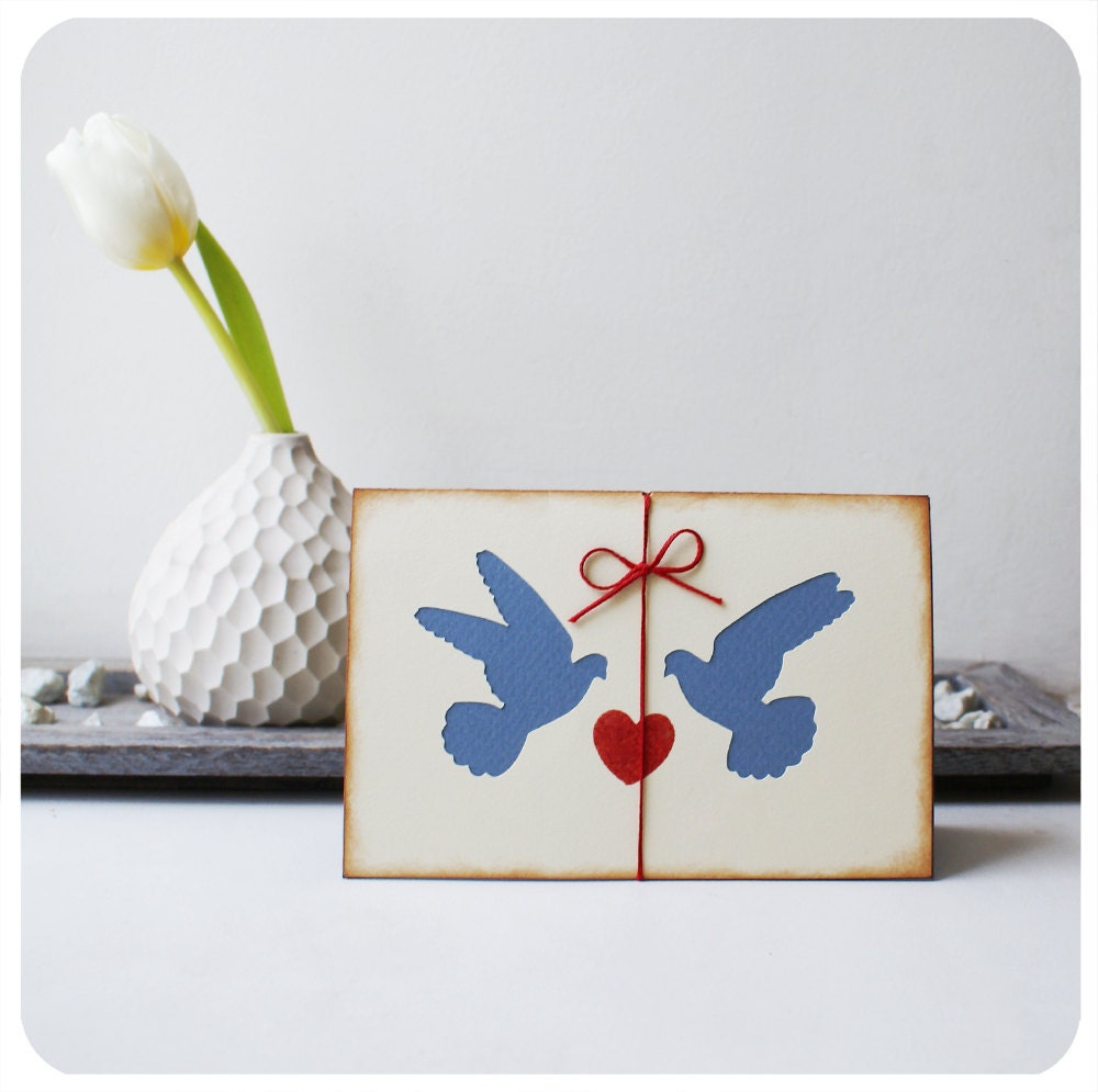 Doves of love - papercut greeting card - 4x6 inches