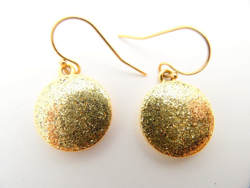 Gold Earrings, Dangle Earrings, Shiny Earrings, gold glitter resin, Gift, Bridesmaid Earrings, Circle earrings, drop earrings, Birthday gift