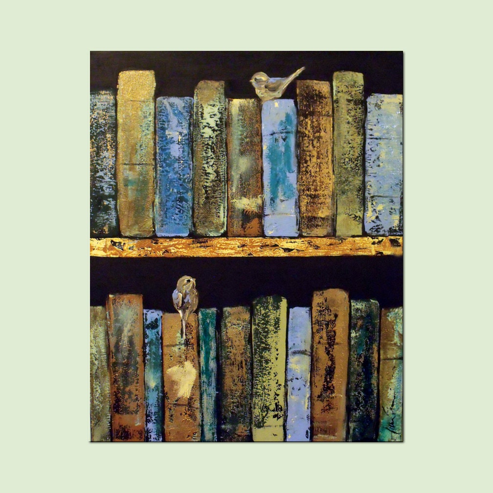 Birds and Books, 16x20,  Signature Original Painting