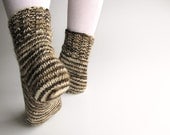 Random Striped Woolen Socks - 100% Natural Hand-spun Wool Yarn - Autumn Winter Eco Clothing