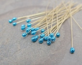 2" Head Pins Electric Blue JellyPins qty 6 bead wire