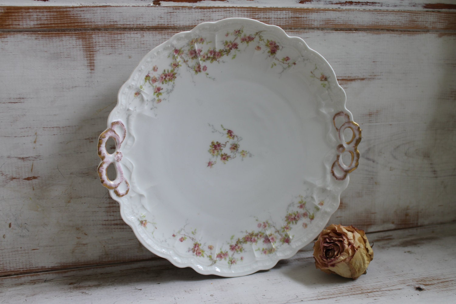 Limoge Pink Roses Serving Plate
