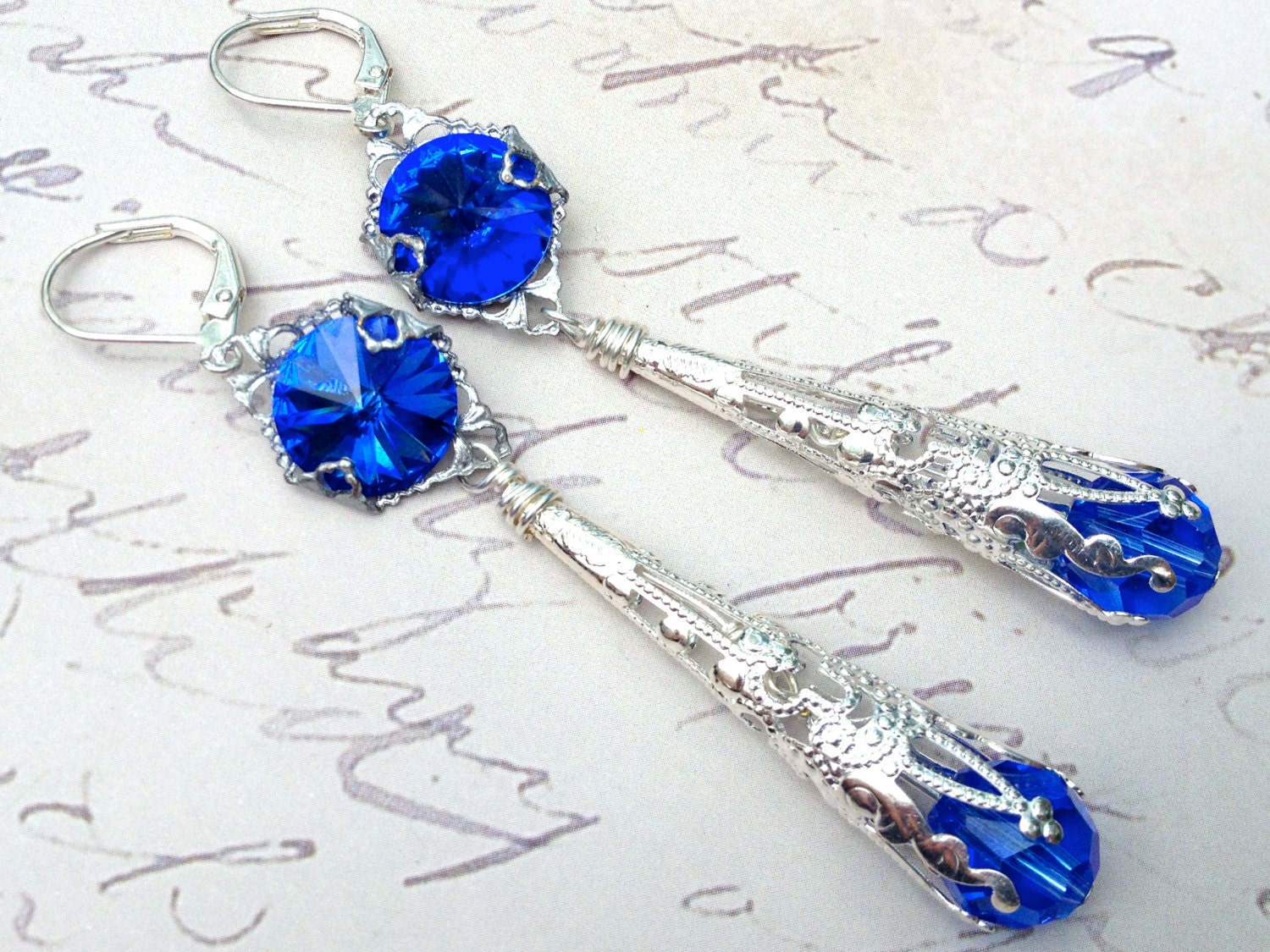 Artisan Elegance Gorgeous Earrings  Sapphire Swarovski Crystal