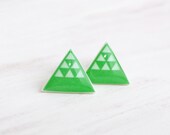Bright Green Cactus Desert Dune Triangle Stud Earrings - Hypoallergenic Surgical Stainless Steel Posts - Geometric Jewelry
