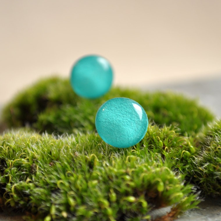 Mint Julep Dots Stud Earrings - Neon Teal Aqua - Hypoallergenic Surgical Stainless Steel Post Earrings