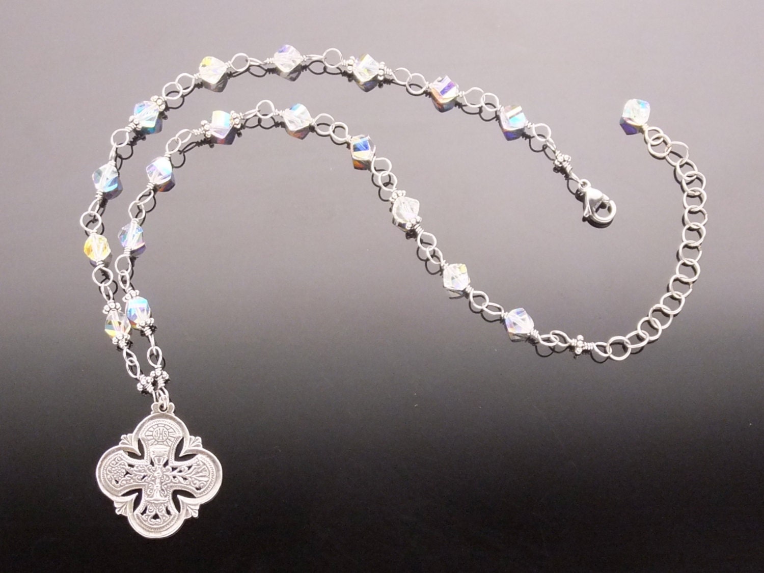 Girls First Holy Communion Necklace with Swarovski Crystal and Sterling Silver
