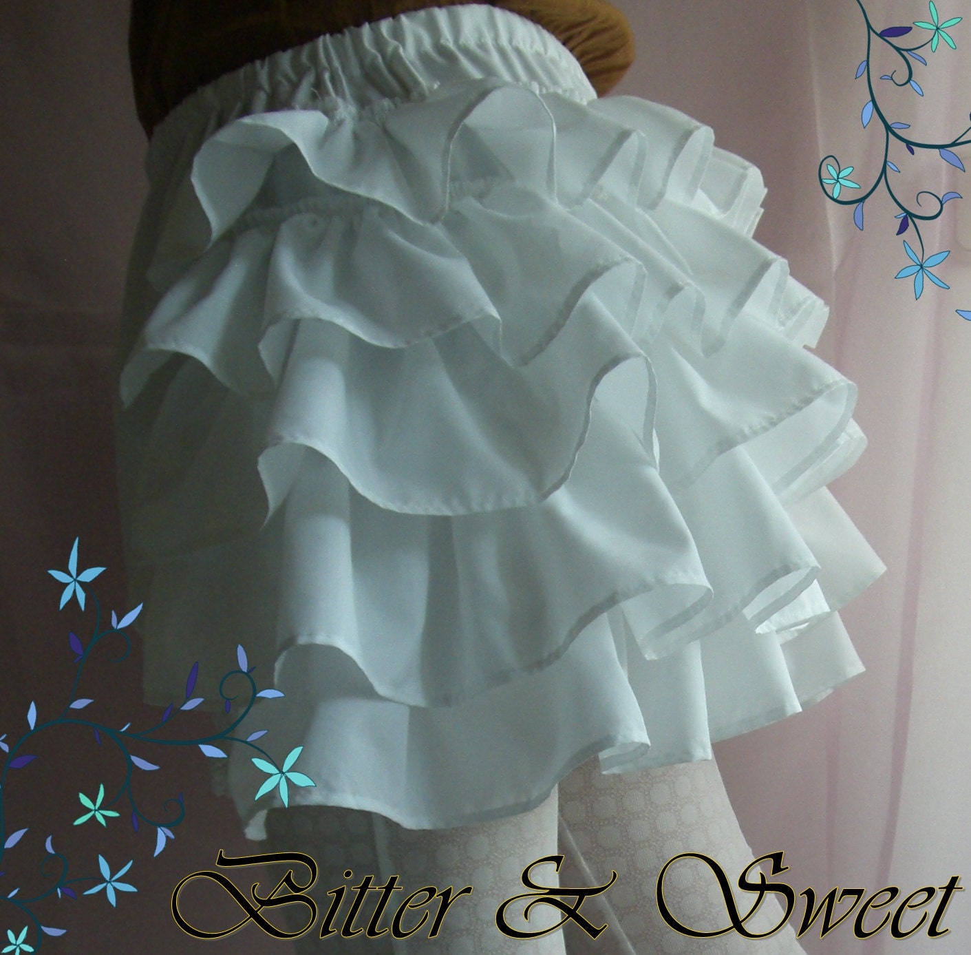 White short bloomers S-M-L-XL-Steampunk -Gothic-Lolita -Moulin Rouge -Cabaret -Bettie Page -Victorian -Burlesque -Ruffles -(Bitter & Sweet)
