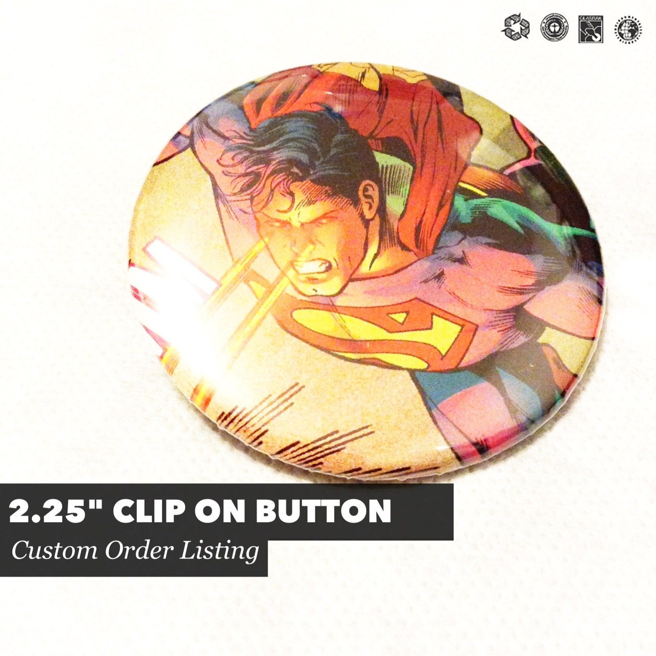 CUSTOM ORDER 2.25 Clip On Button - Character or Photo of your choice - Free Domestic Shipping