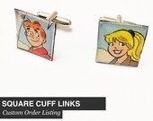 CUSTOM ORDER Square Cuff Links- Character or Photo of your choice - Free Domestic Shipping