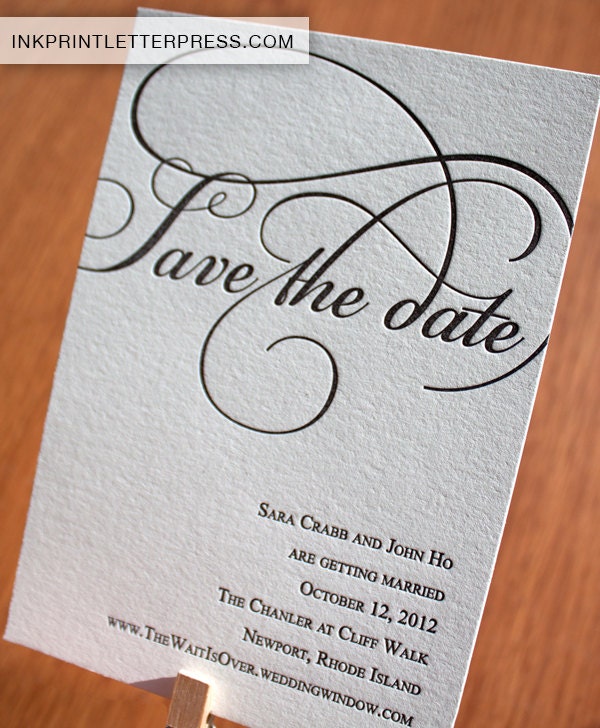 Letterpress Save The Date - 75 Black and White