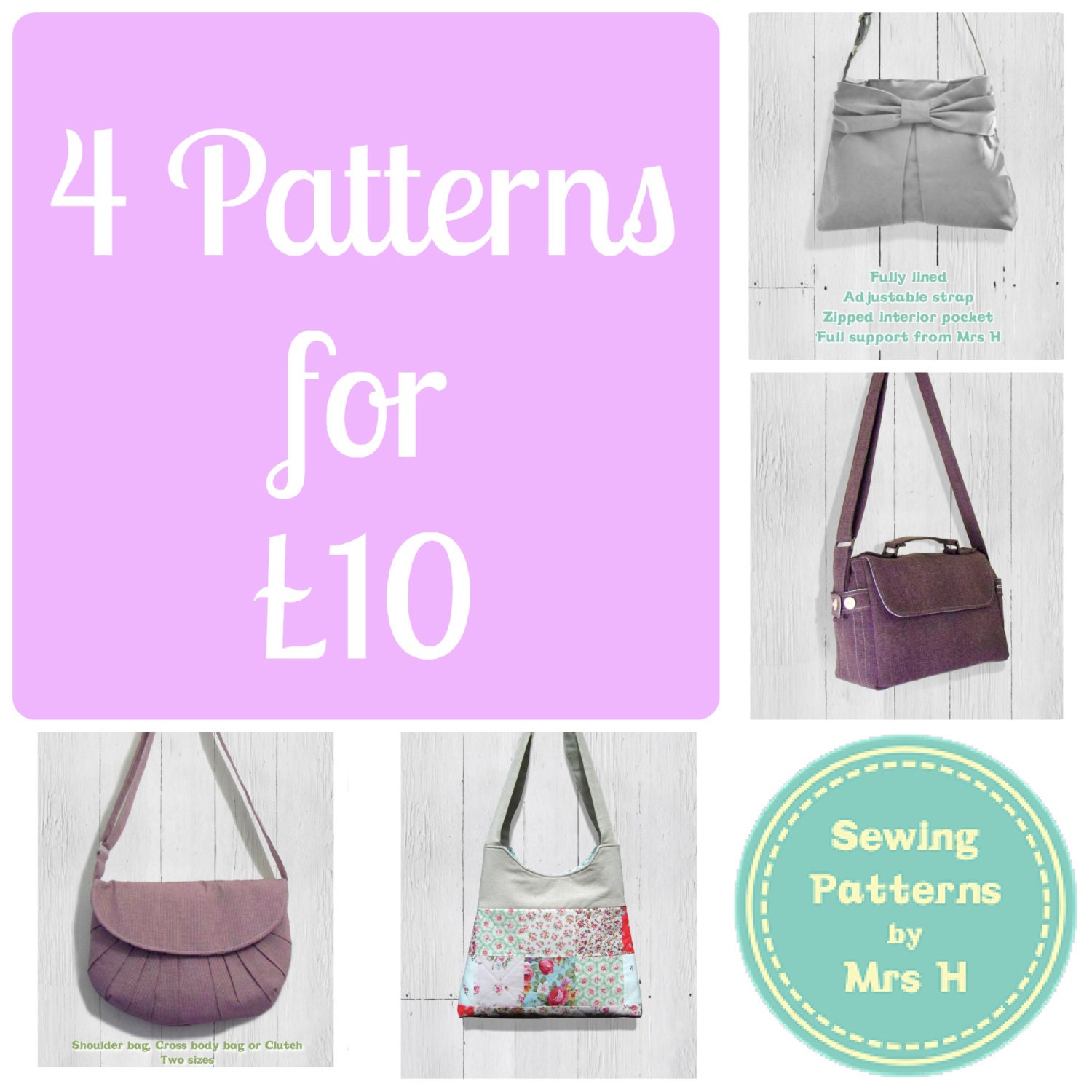 4 Pattern bundle - Bow Pleat, Rosie, Stella & Satchel PDF Bag sewing patterns