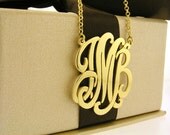 Monogram necklace - 1 inch Personalized Monogram - Sterling silver 18k gold plated -
