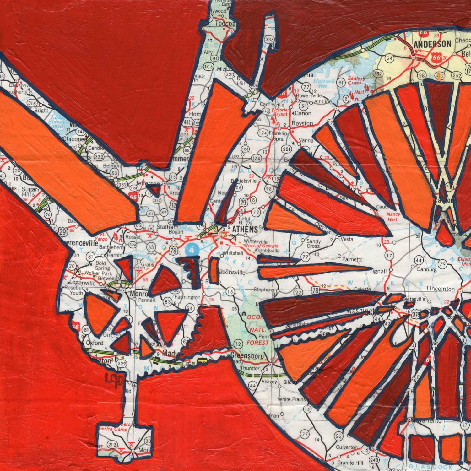 Bike Athens--bike art of original map painting