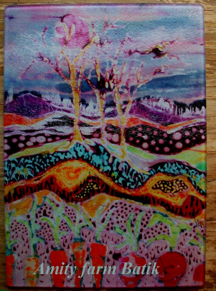 Cutting Board -  After the Thunderstorm   -  Detail from original batik by Carol -  8" x 11"