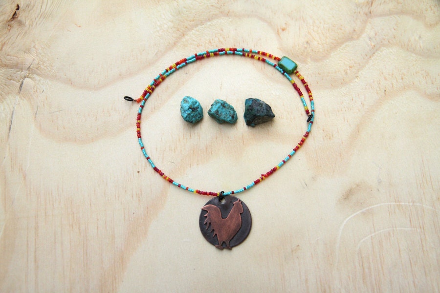Chicken Pendent Seed Bead Spring Necklace