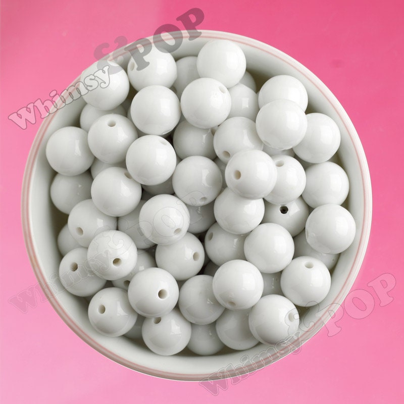 15 - Sugar White Gumball Beads, Opaque Acrylic Round Beads, 16mm Beads, 2mm Hole