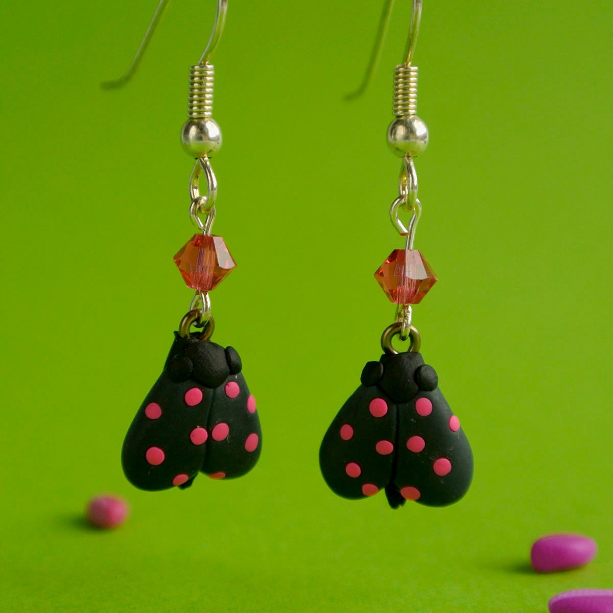 Neon Moth Drop Earrings - Fun handmade Spring jewelry - Insect Series