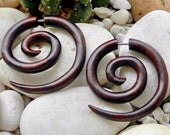 Fake Gauge Earrings -- 1-Pair Organic Wooden Double Spiral Curls - Large Sono Hoop Earrings - (By Fake Gauge Organics)