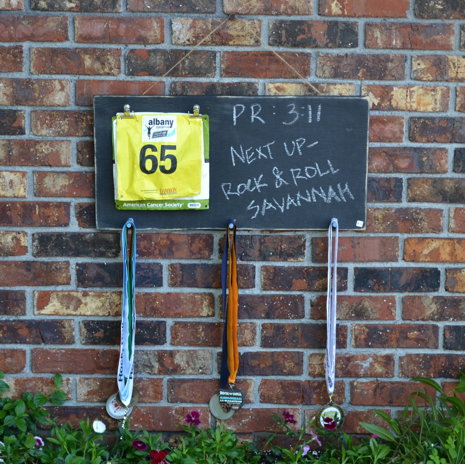 Wooden Chalkboard Race Sign / Bib Holder / Medal Holder