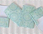 6 teeny tiny miniature square aqua circle medallion mini envelope note card sets stationery party favors weddings guest book table number