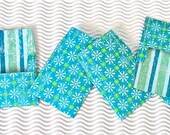 30 teeny tiny miniature square aqua flower stripe mini envelope note card sets stationery party favors weddings guest book table number
