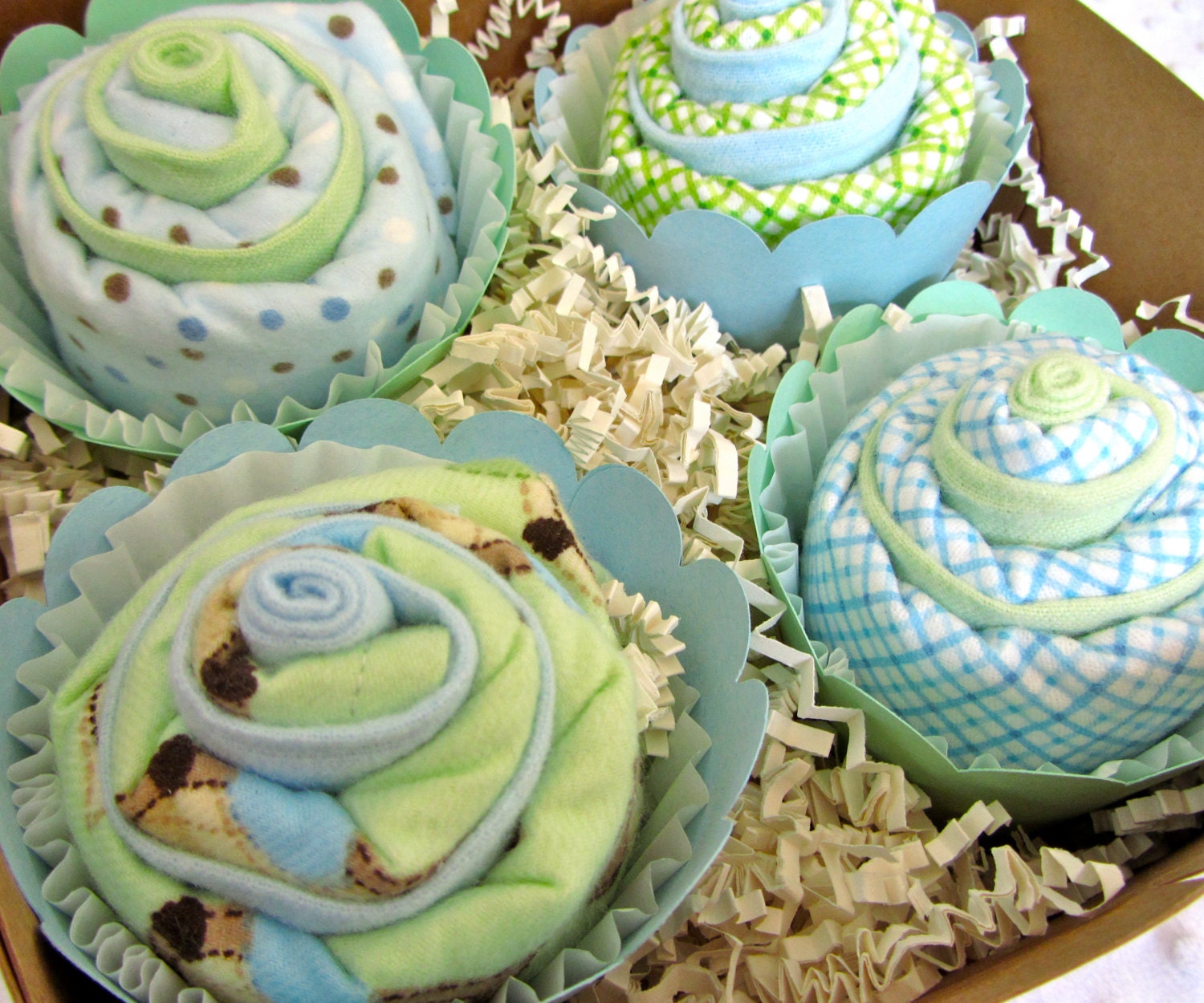 Burp Cloth Cupcake Set, Owls Baby Baby Boy GIft Set