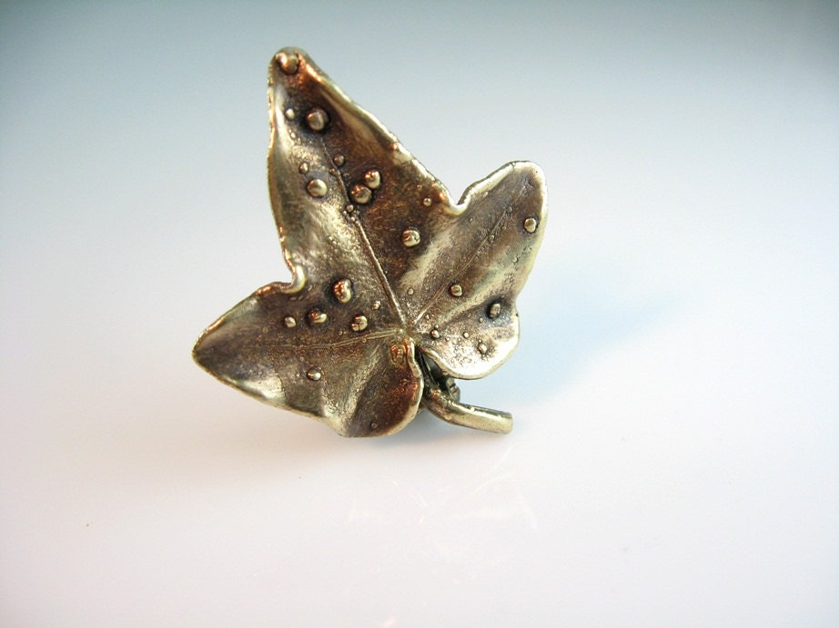 Vintage Ivy Leaf Pin Signed Tilia Denmark Sterling Silver Gold Vermeil c. 1960s
