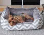 One-Piece 24" x 19"  - Dog Bed - Cat Bed - Gray & White with Minky Fleece
