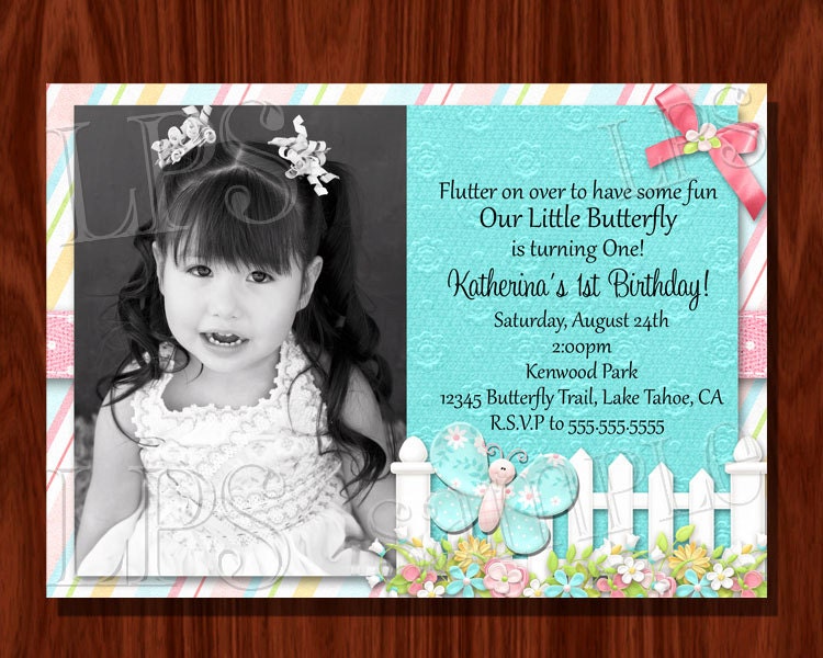 Butterfly Photo Birthday Party Invitation PRINTABLE digital file Il_570xn