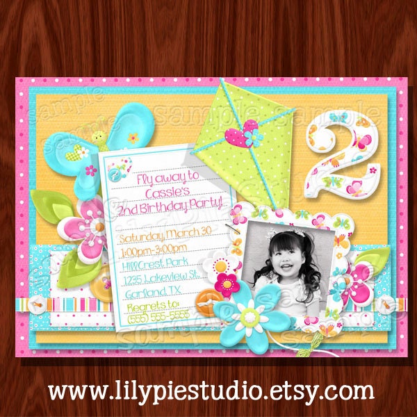 Kite Butterflies Sunshine Invitation PRINTABLE digital file Il_570xn