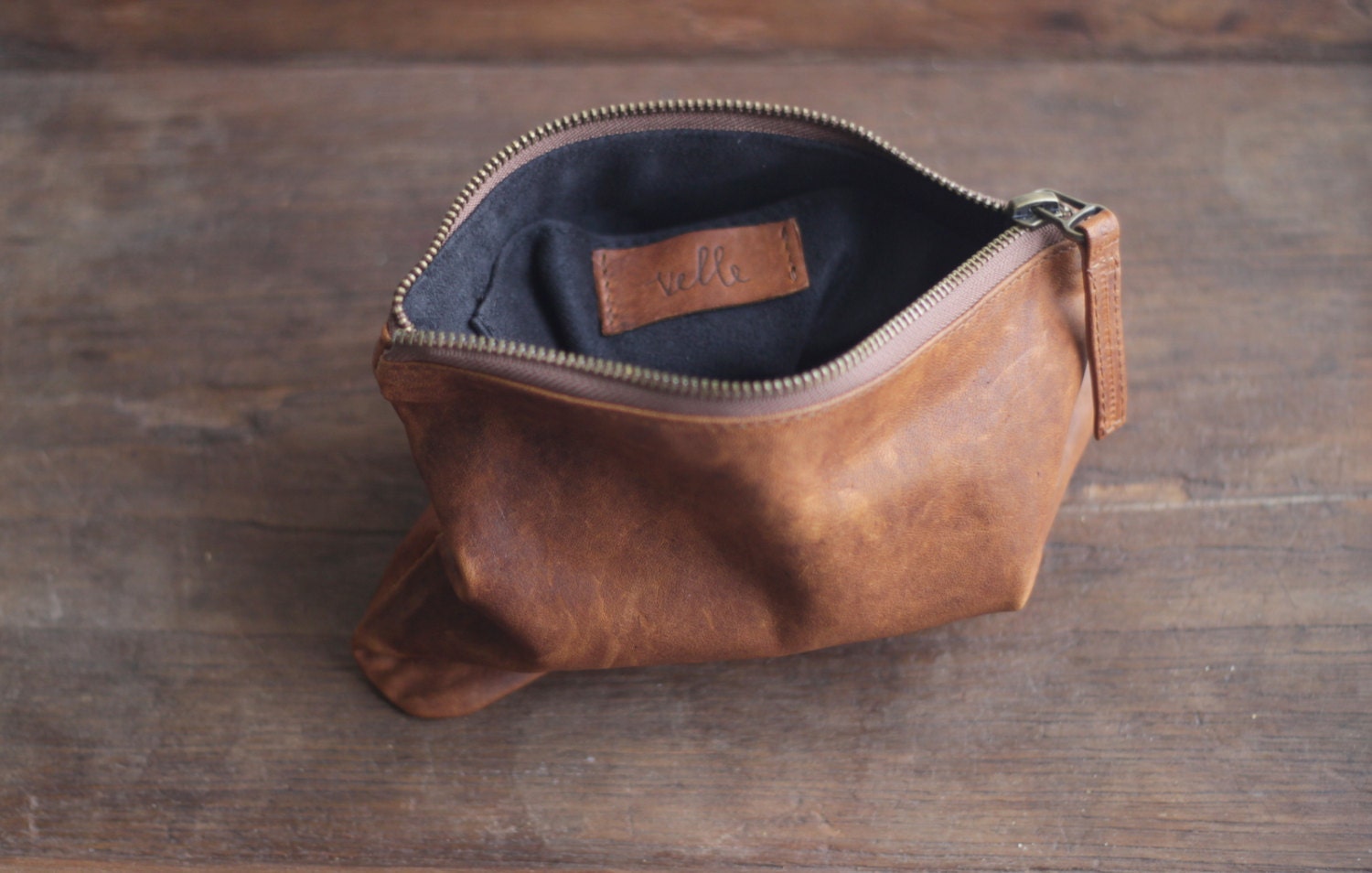 BACKORDER LISTING Oil Tanned Leather Travel , Make-up, Essentials Zip Pouch
