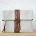 Fold over leather and canvas clutch brown Linen Fashion