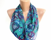 paisley  infinity scarf , women fashion accessory for spring summer , purple green blue white ,  Loop Scarf- Cowl Scarf- Circle scarf